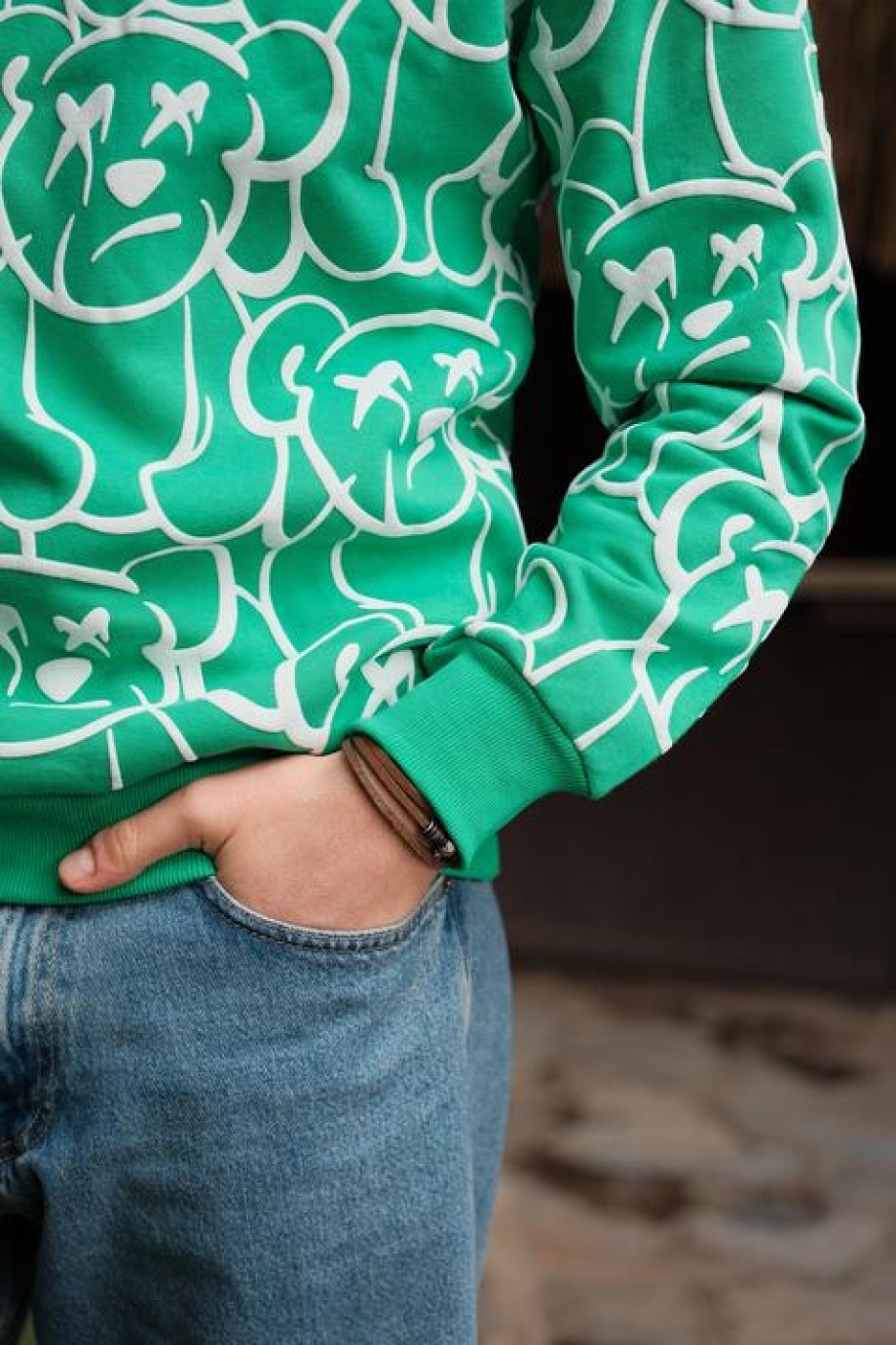 Yeşil Emoji Baskı Sweatshirt