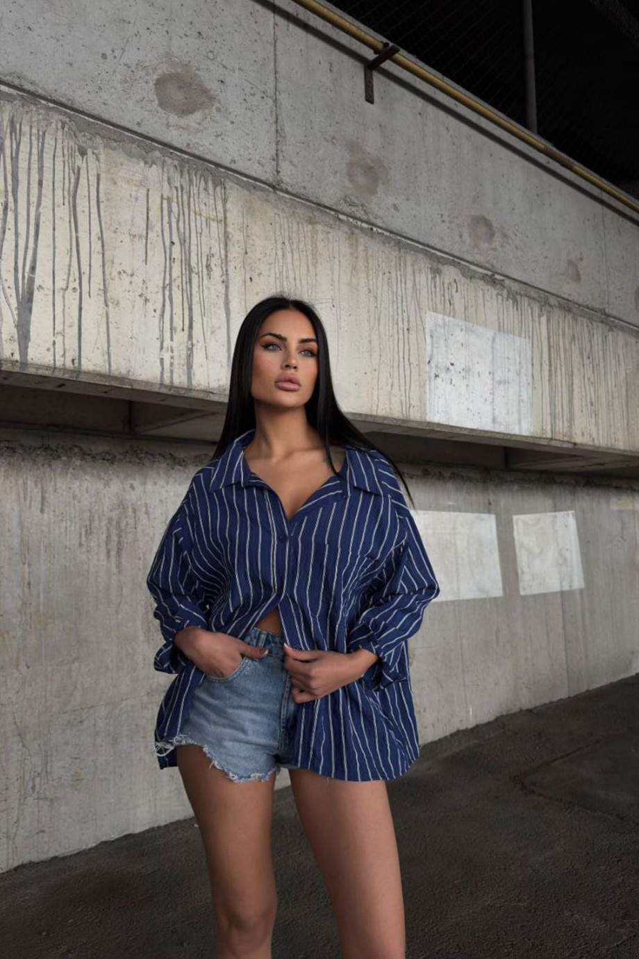 ZARA MODEL ÇİZGİLİ GÖMLEK-LACİVERT