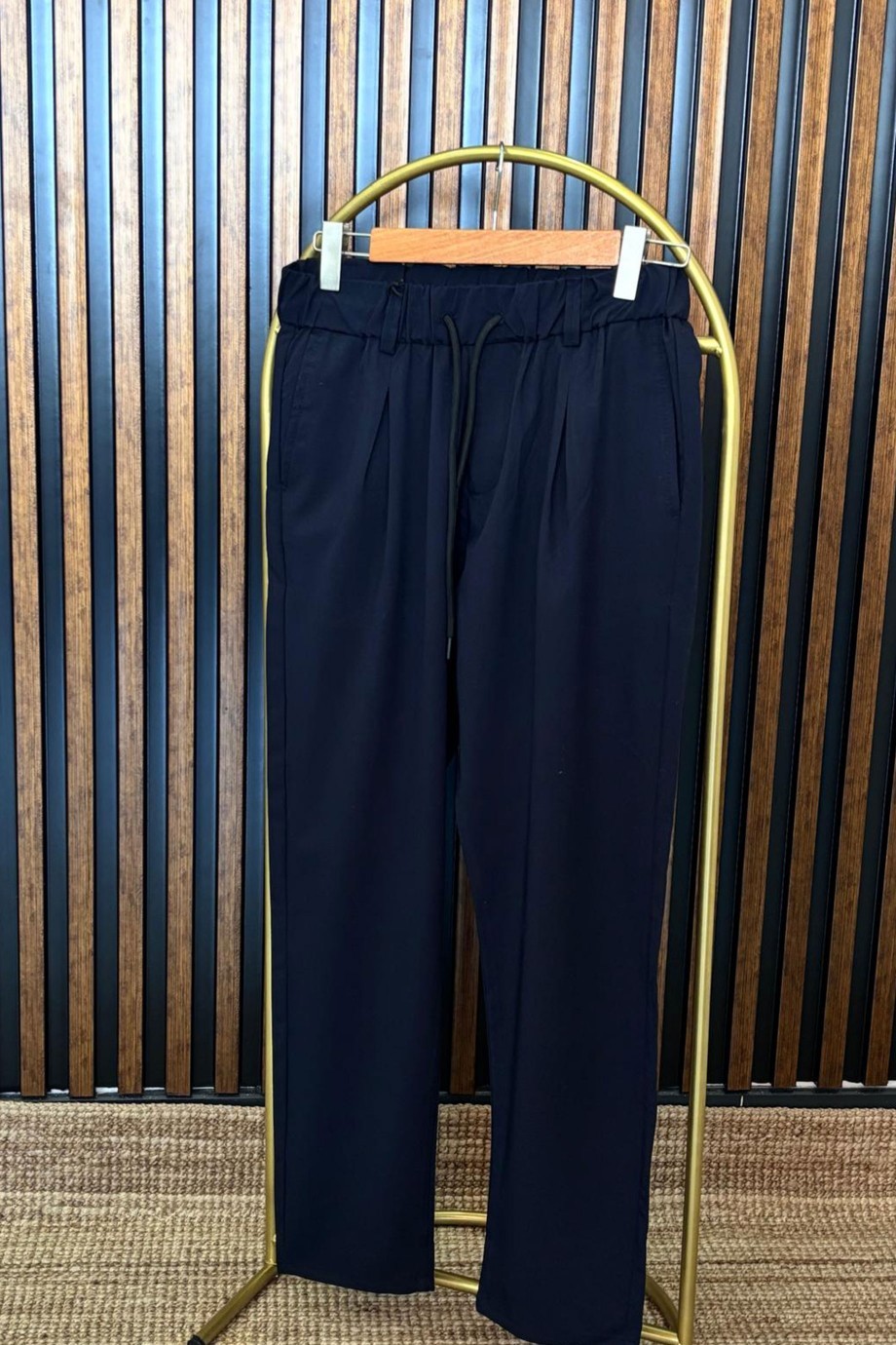 BELDEN LASTİKLİ KORDONLU DOKUMA PANTALON- LACİVERT
