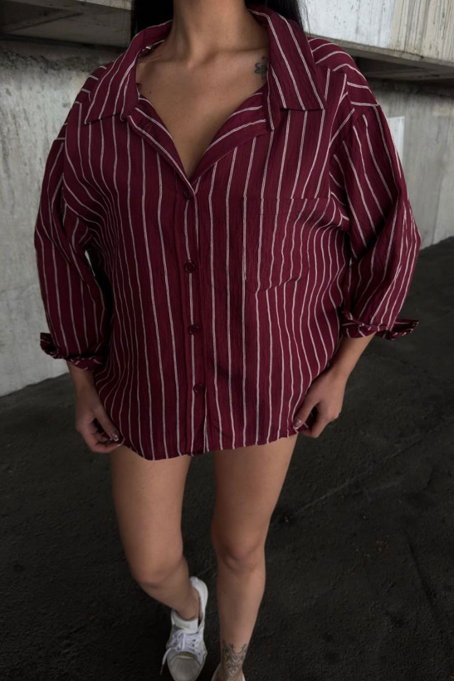 ZARA MODEL ÇİZGİLİ GÖMLEK-BORDO