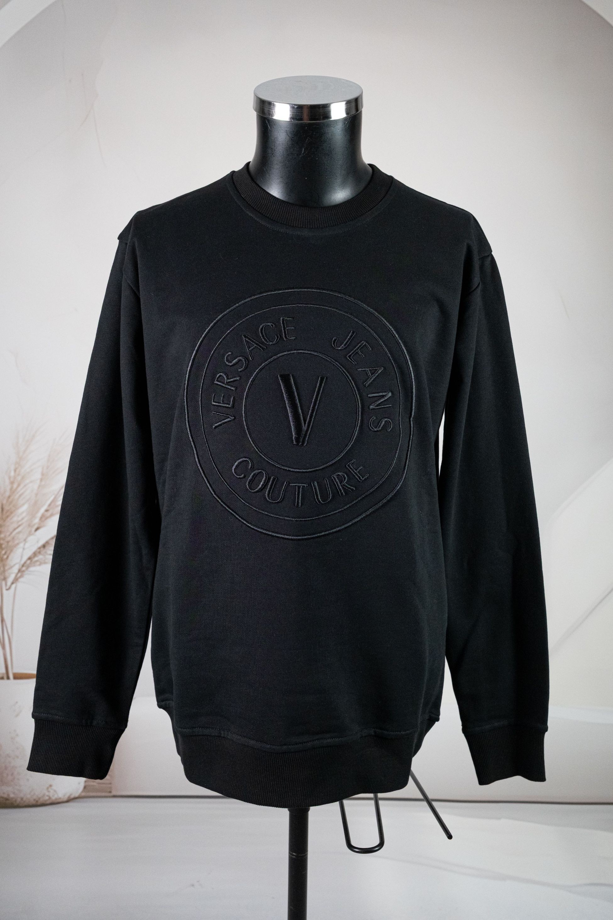 Versace Siyah Yuvarlak Yaka Önü Logo Baskılı Sweatshirt