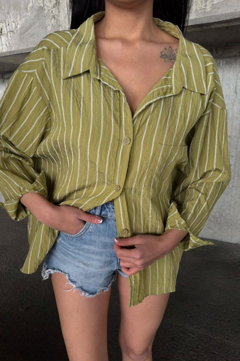 ZARA MODEL ÇİZGİLİ GÖMLEK-HAKİ