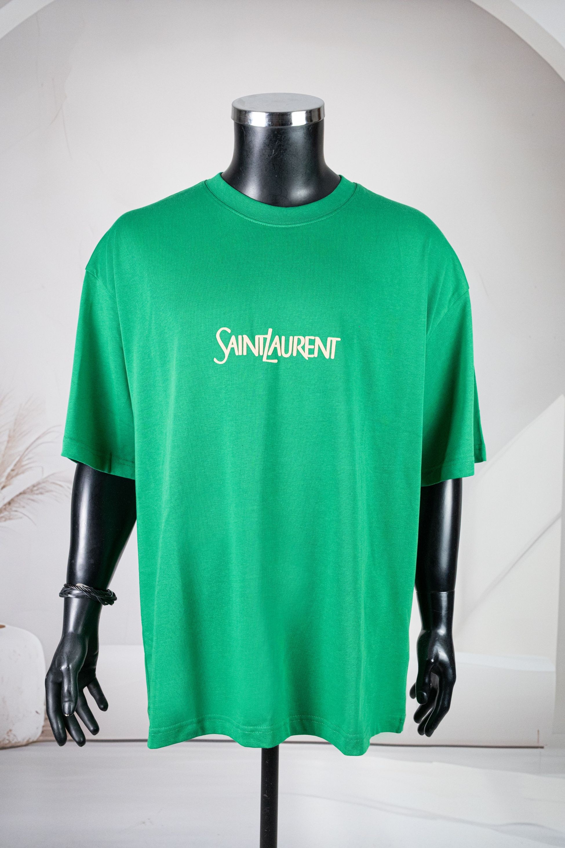 Saint Laurent Yeşil Yuvarlak Yaka Tişört