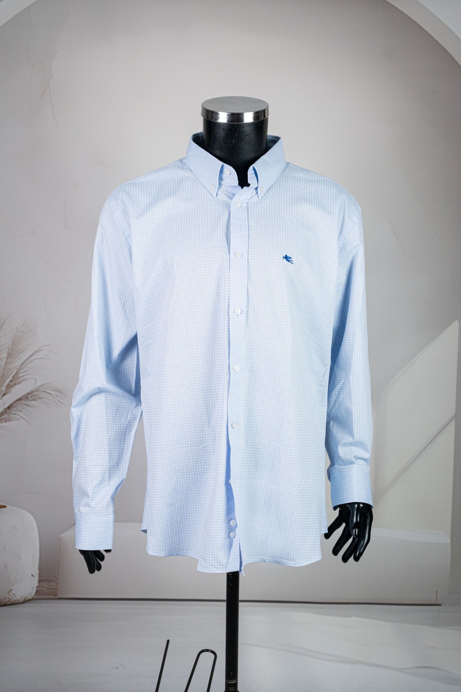 Ento Mavi Kendinden Yuvarlak Desenli Gömlek