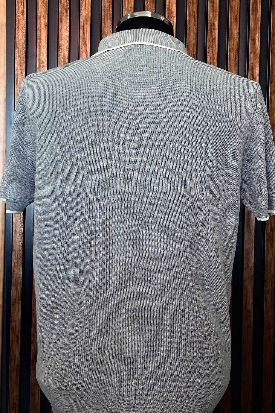 POLO YAKA ÇİZGİ DETAYLI KISA KOL TİRKO-GRİ