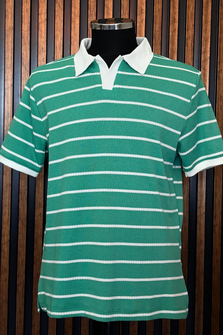 POLO YAKA ÇİZGİLİ KISA KOL TRİKO -YEŞİL