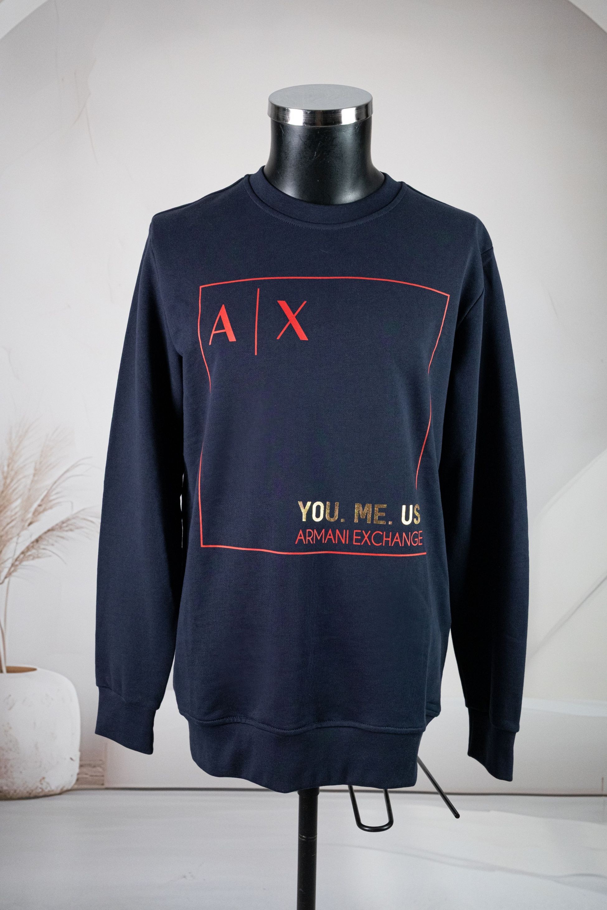 Armani Lacivert Yuvarlak Yaka Kırmızı AIX Baskılı Sweatshirt