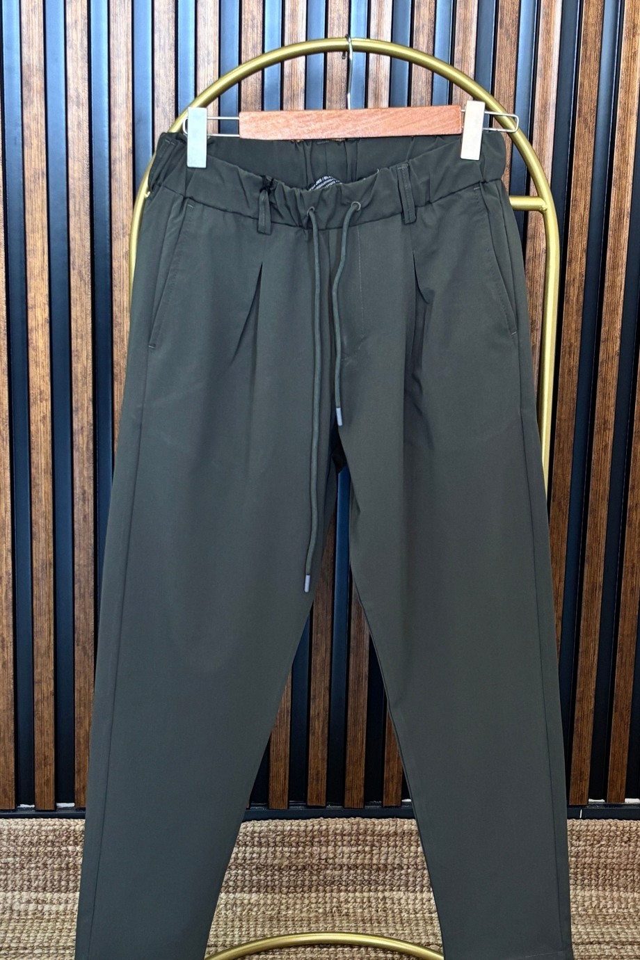 BELDEN LASTİKLİ KORDONLU DOKUMA PANTALON- MAVİ