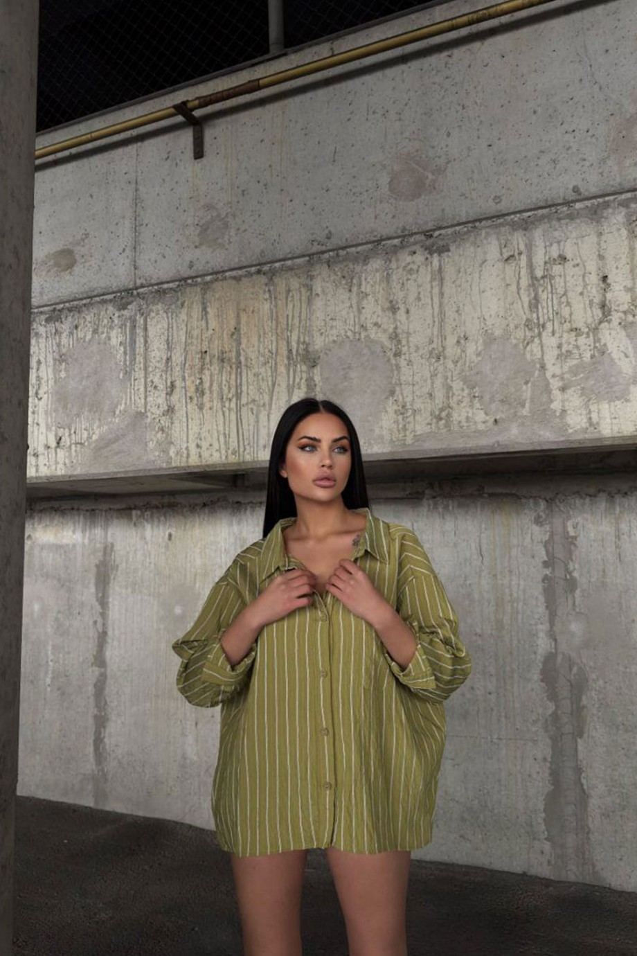 ZARA MODEL ÇİZGİLİ GÖMLEK-HAKİ