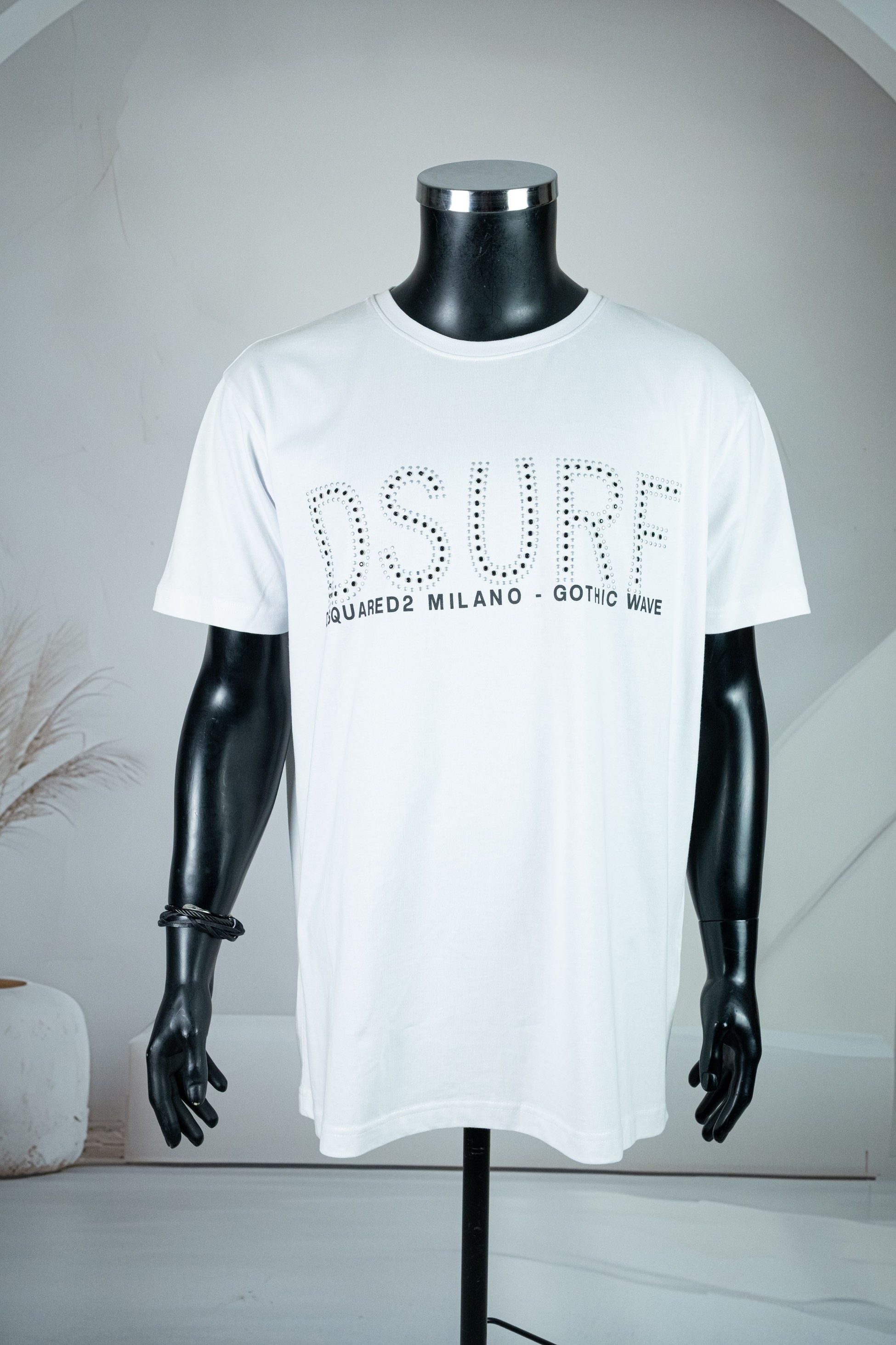 Dsquared2 Beyaz Zımba Baskılı Yuvarlak Yaka Tişört
