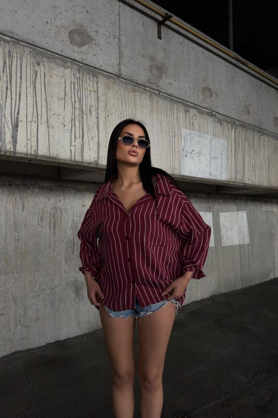 ZARA MODEL ÇİZGİLİ GÖMLEK-BORDO