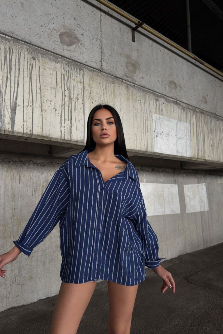 ZARA MODEL ÇİZGİLİ GÖMLEK-LACİVERT