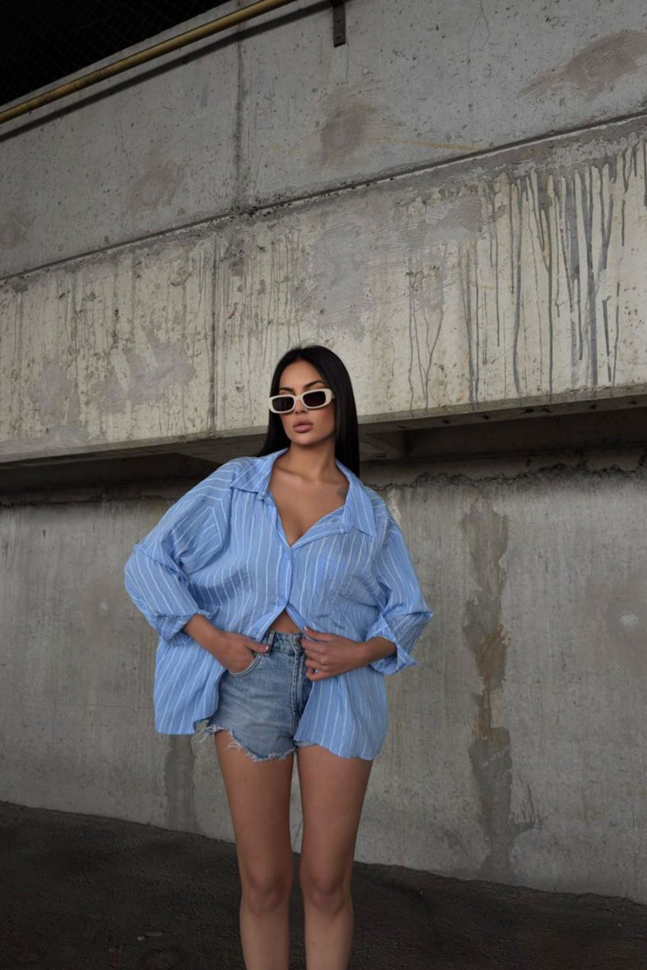 ZARA MODEL ÇİZGİLİ GÖMLEK-MAVİ