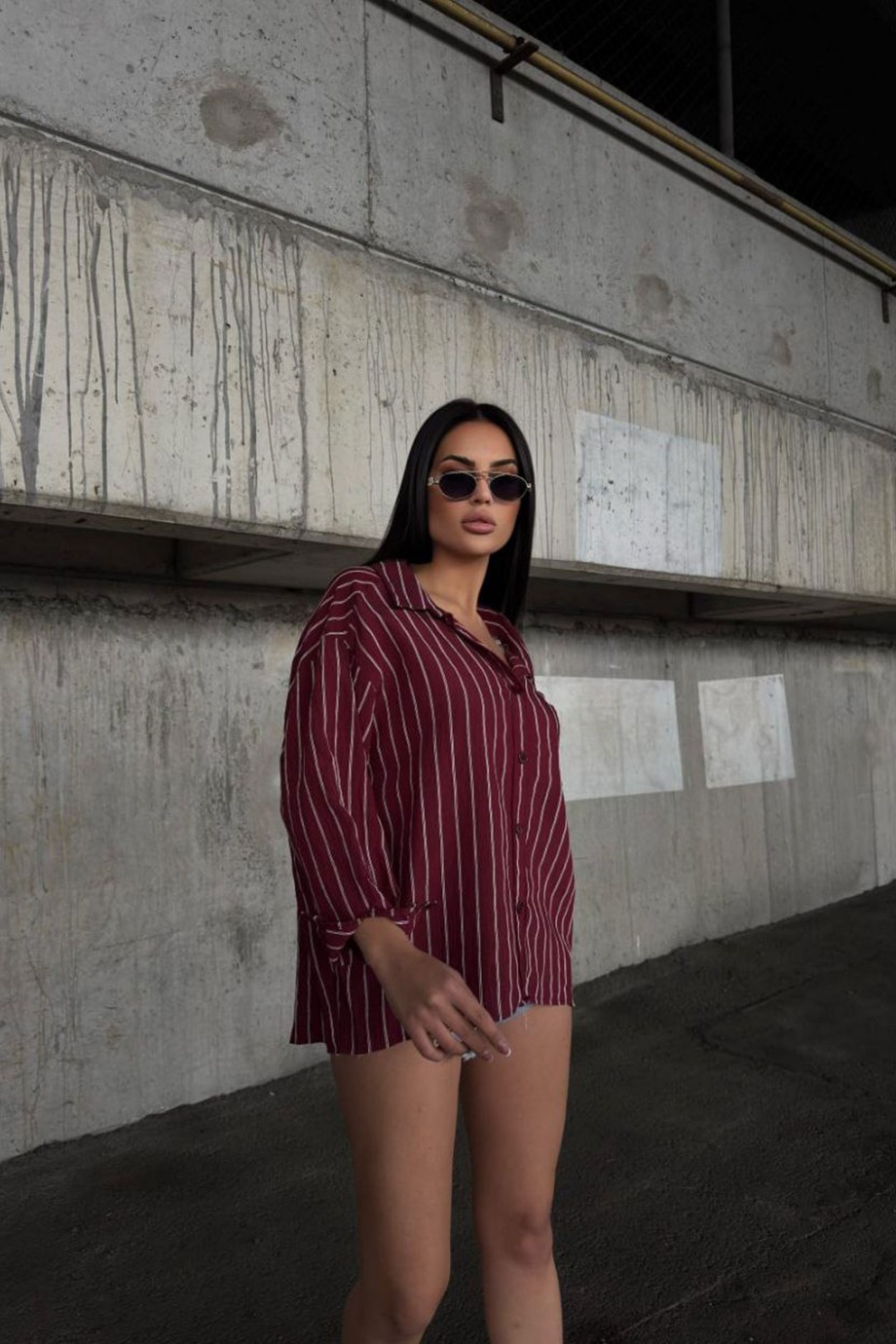 ZARA MODEL ÇİZGİLİ GÖMLEK-BORDO