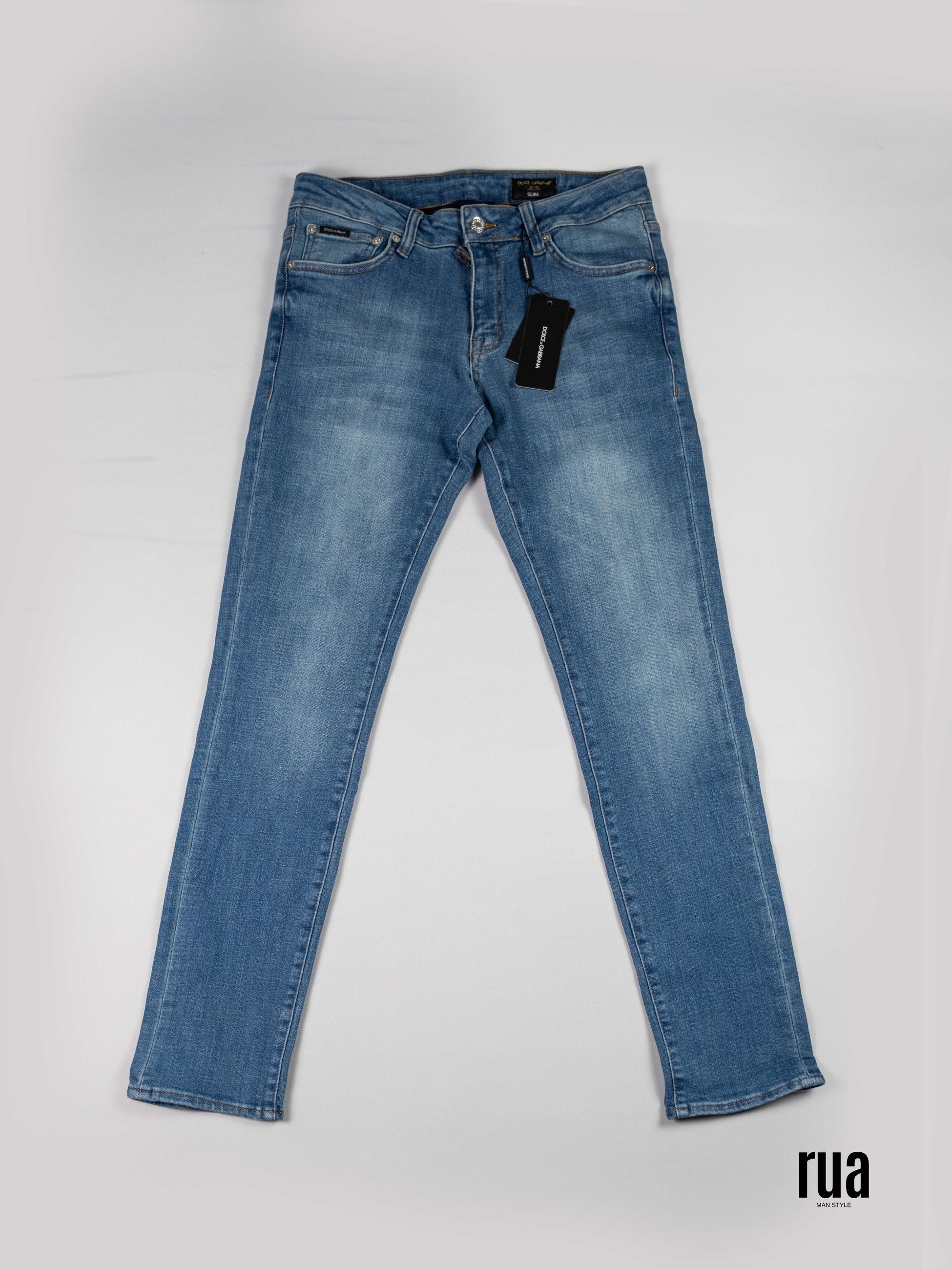 Likralı Arka cepte Marka İzli Jean Slim Fit Mavi
