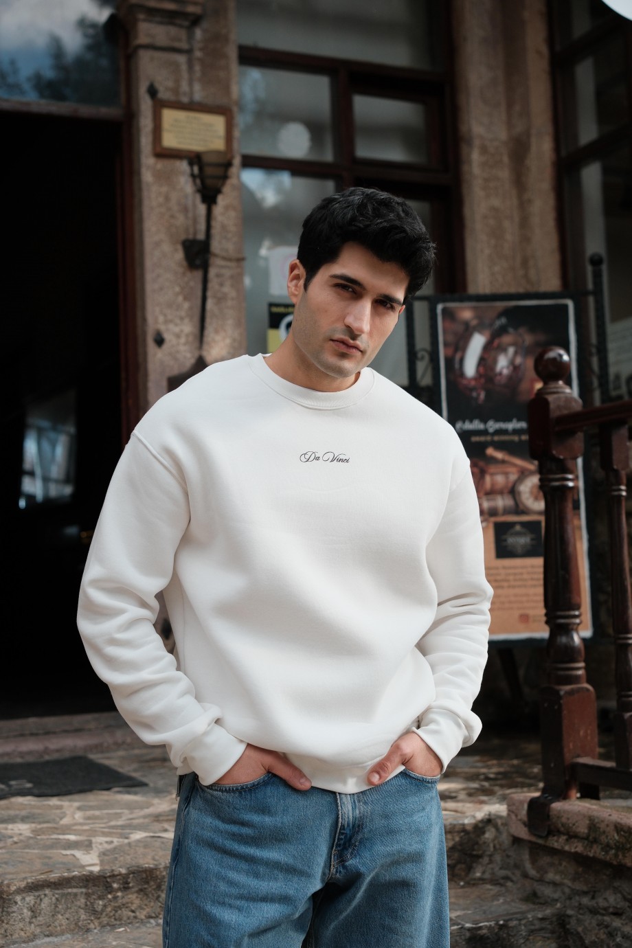 Beyaz 'The Last Supper' Baskı Sweatshirt