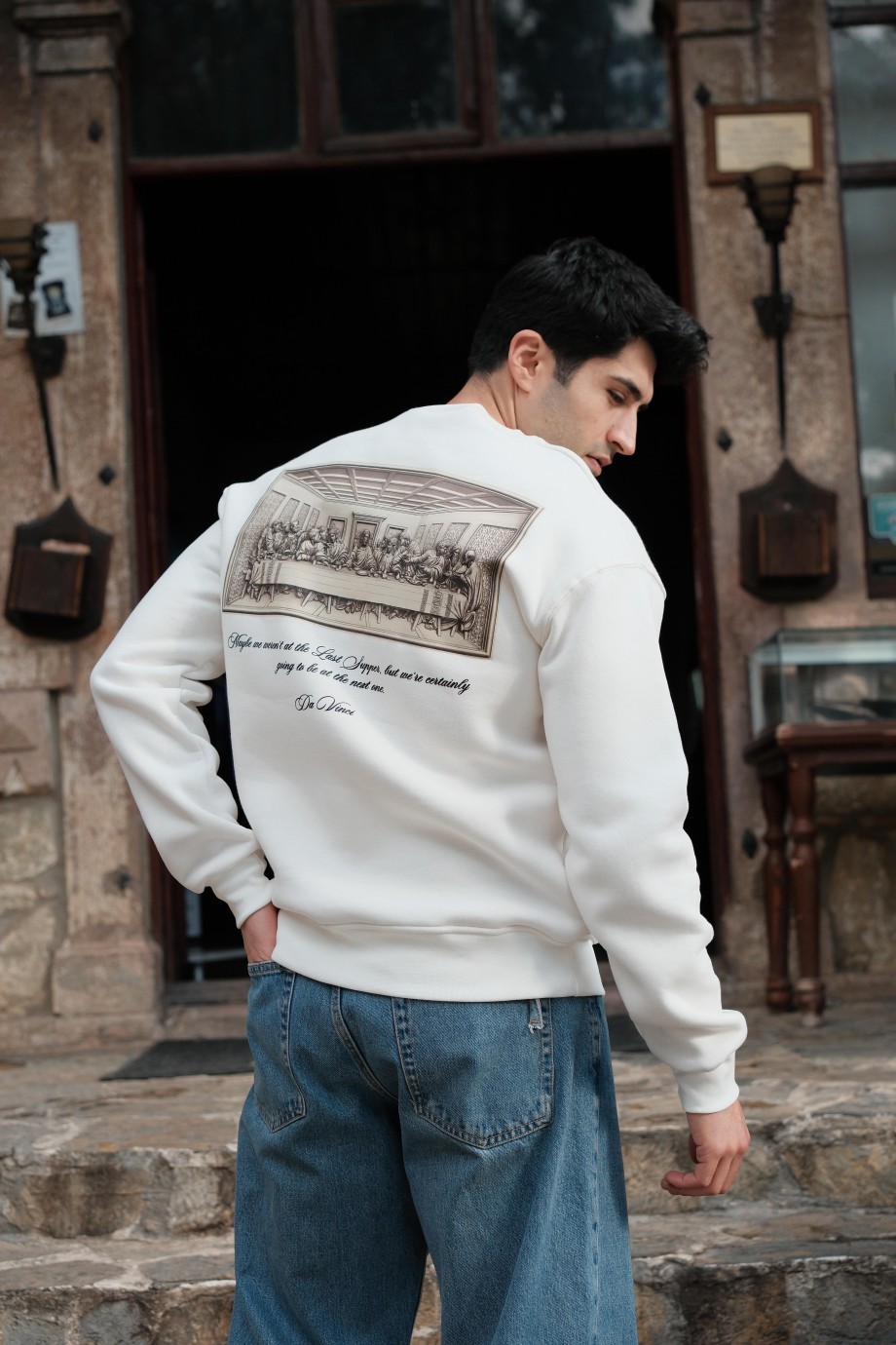 Beyaz 'The Last Supper' Baskı Sweatshirt