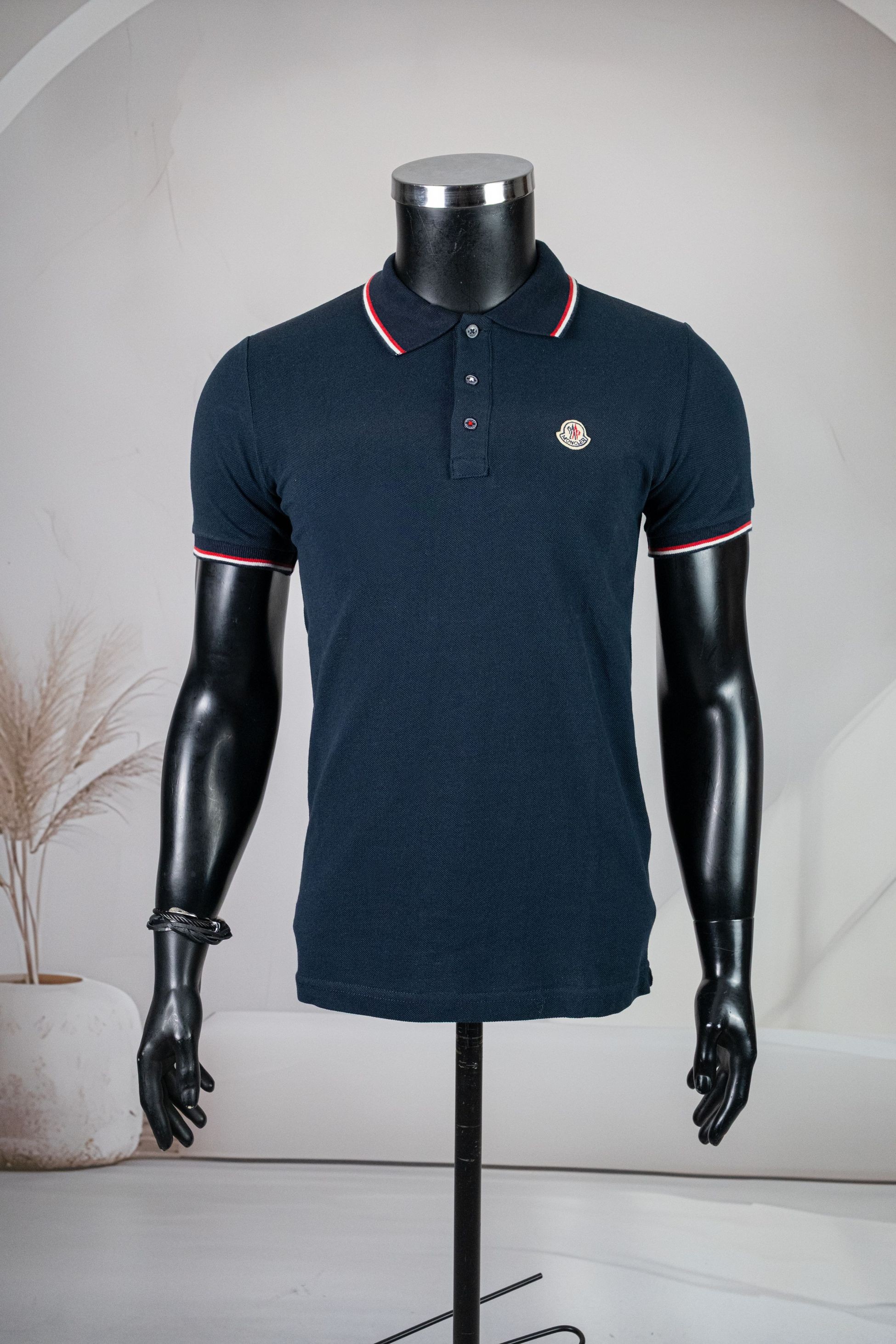 Moncler Lacivert Lacoste Kumaş Polo Yaka Yaka Çizgi Detaylı Tişört