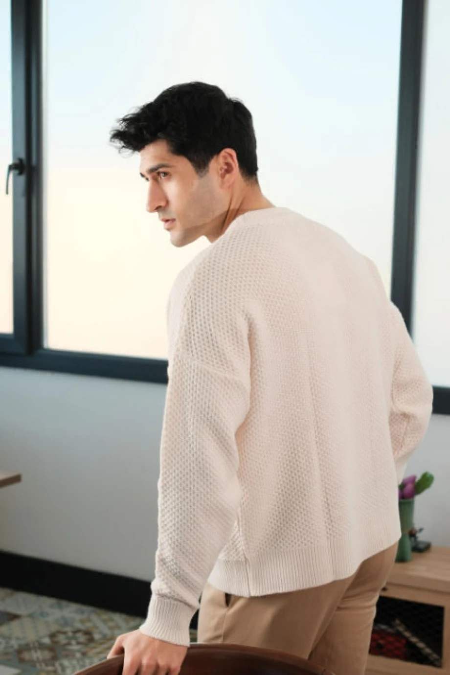 Krem Bisiklet Yaka Kazak