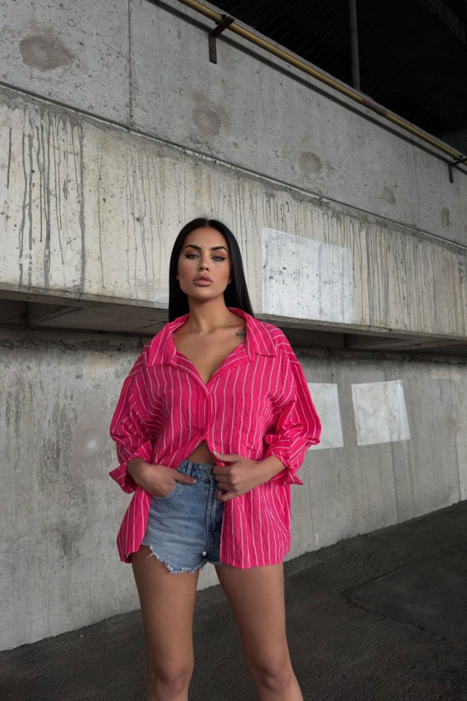 ZARA MODEL ÇİZGİLİ GÖMLEK-PEMBE