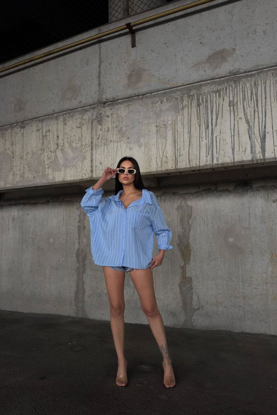 ZARA MODEL ÇİZGİLİ GÖMLEK-MAVİ