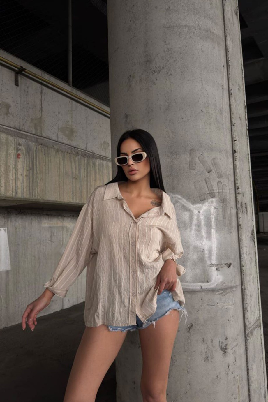 ZARA MODEL ÇİZGİLİ GÖMLEK-BEJ
