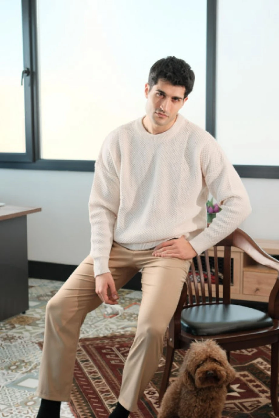 Krem Bisiklet Yaka Kazak