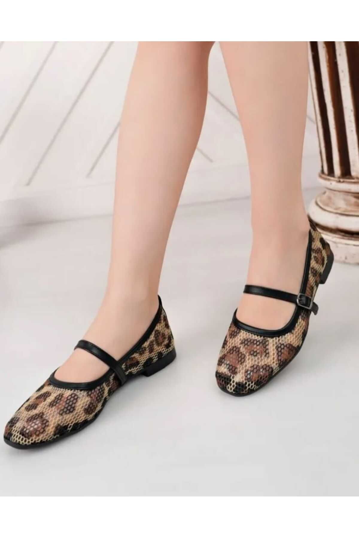 Leopar Süet Şık Günlük Ortopedik Tabanlı Kadın Babet - Leopar Siyah