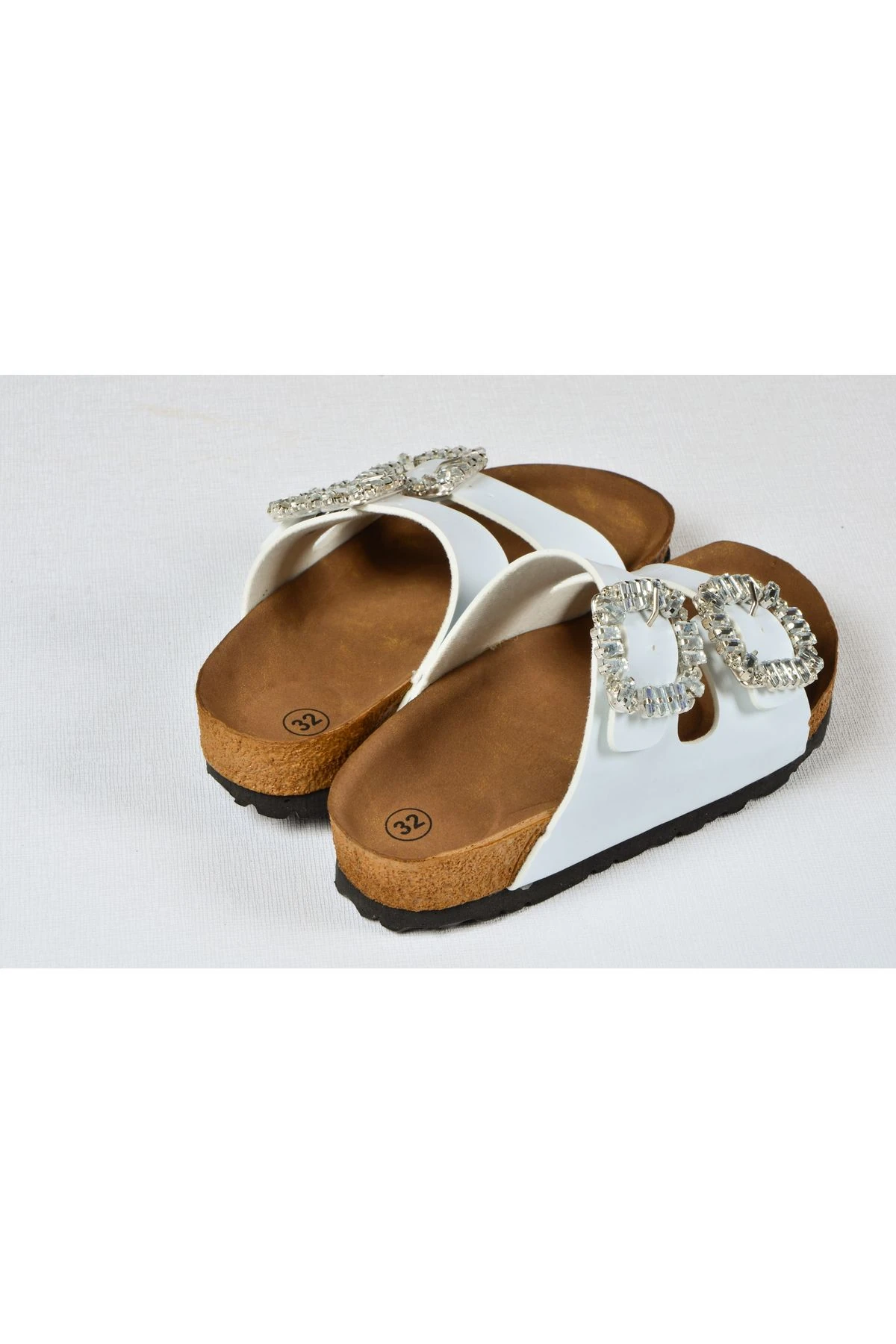 Kız Çocuk Mantar Tabanlı Çift Tokalı Ortopedik Birkeen Arizona Taşlı Terlik