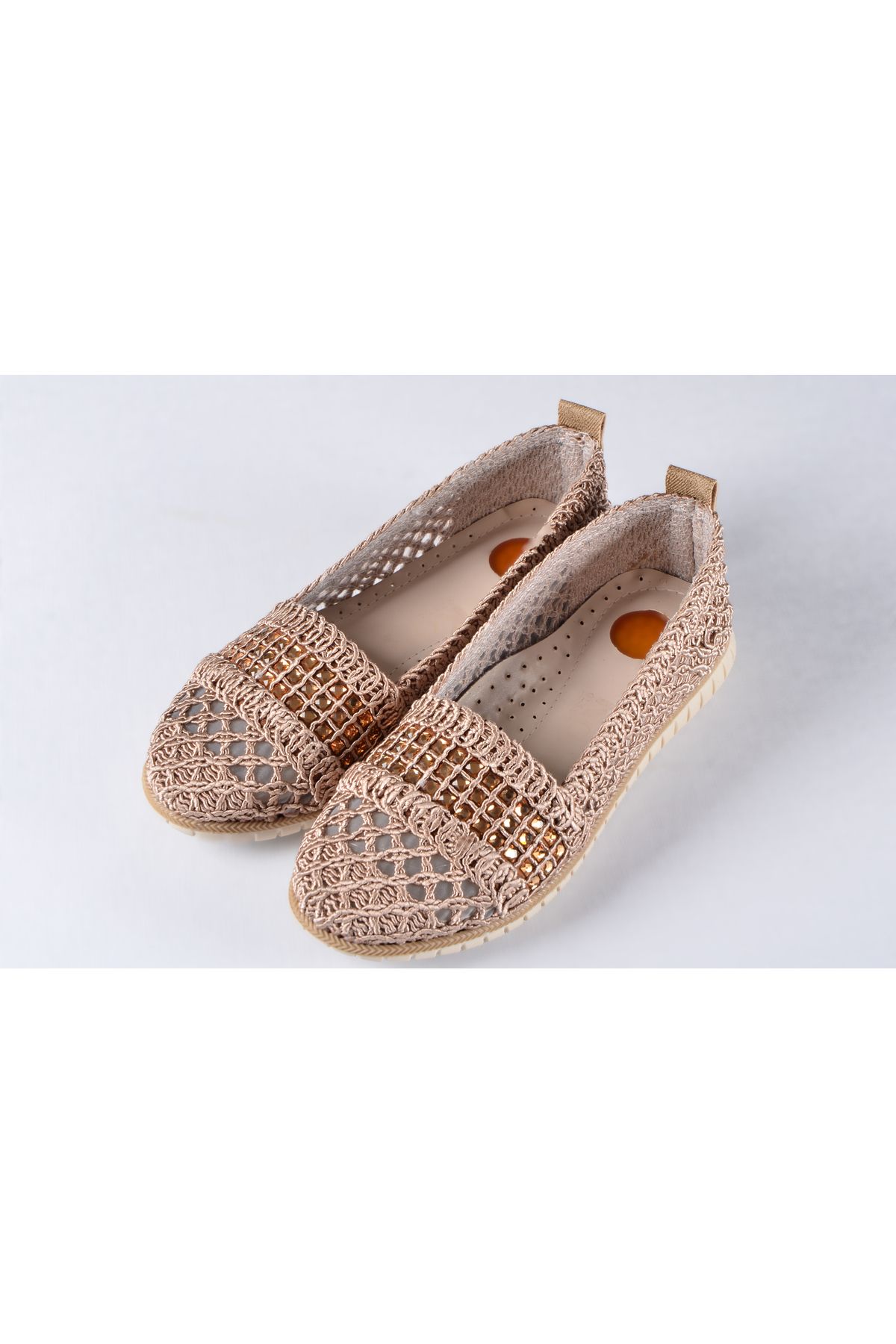 Örme Triko Delikli Rahat Esnek Trend Günlük Taşlı Şık Modern Babet