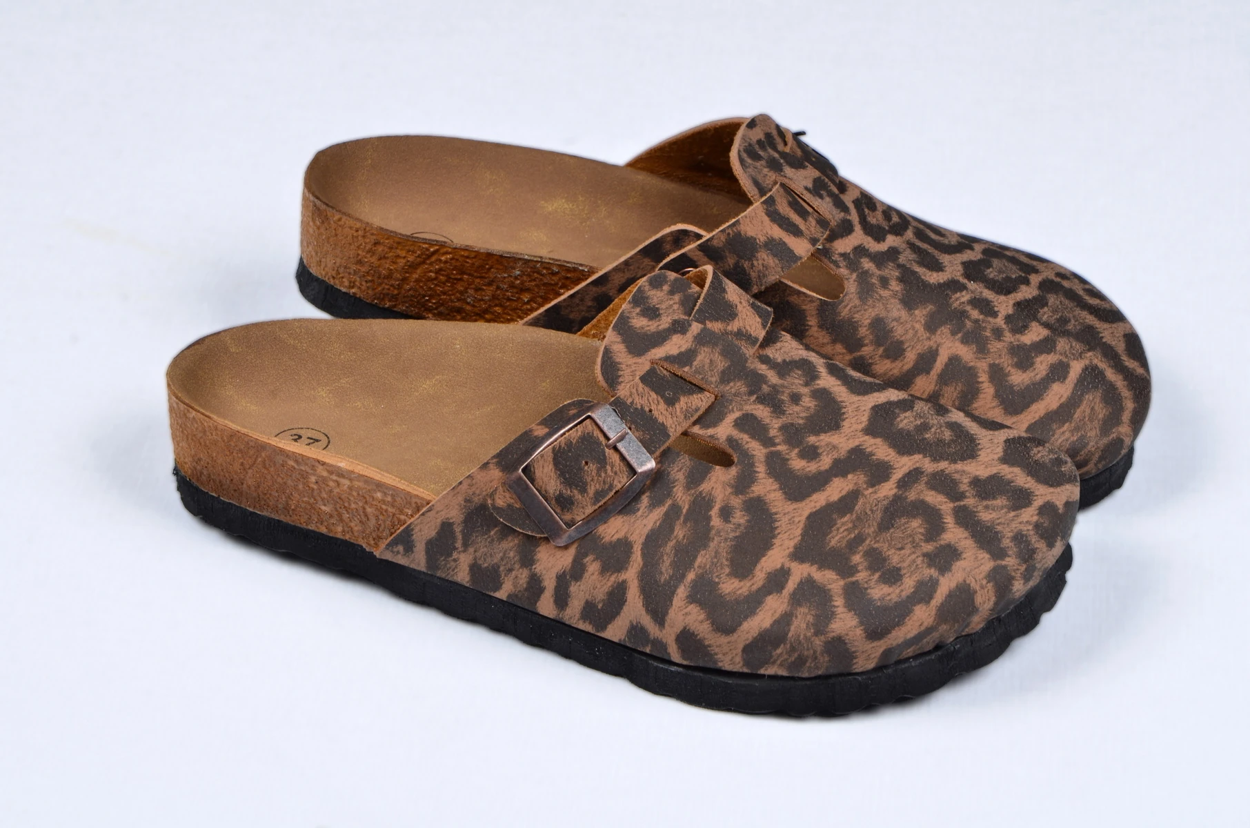 Mantar Tabanlı Çocuk Unisex Boston Birkens Günlük Sabo 59463 Günlük Terlik - Leopar Siyah