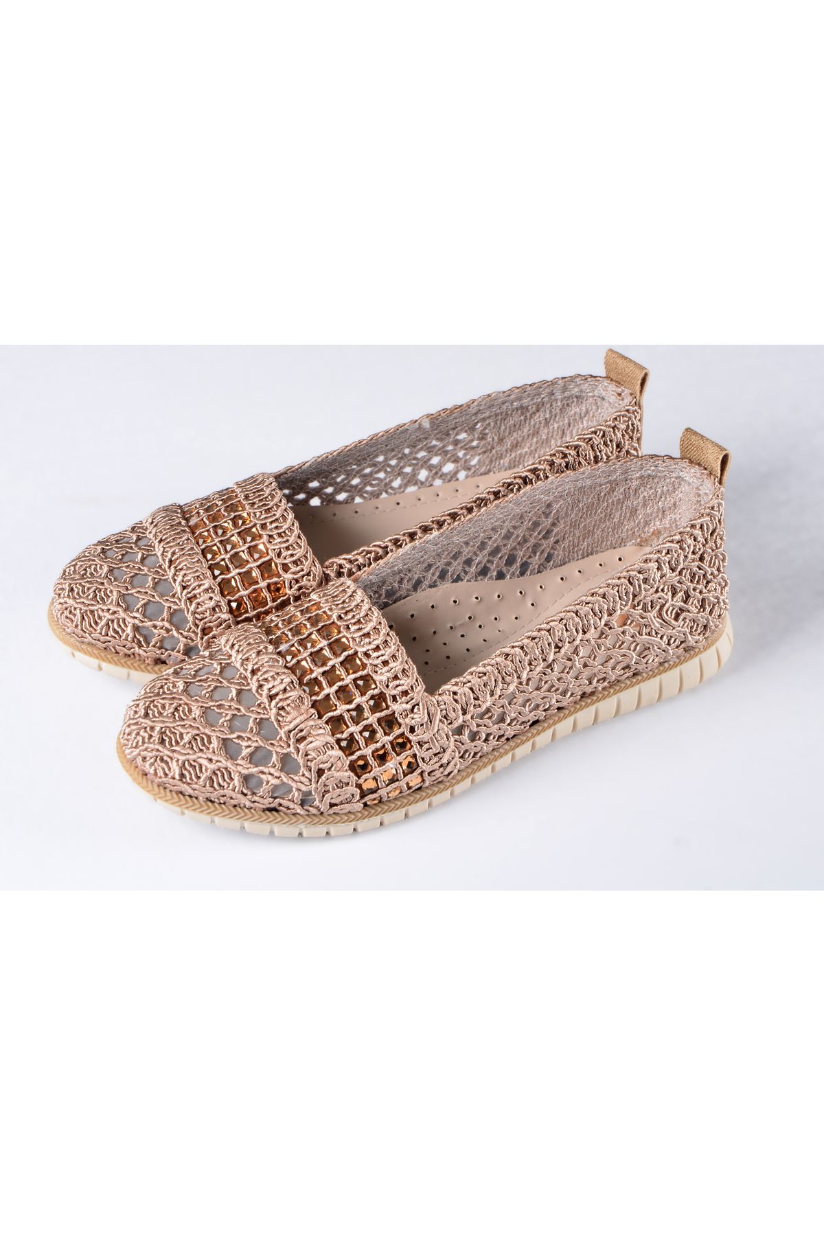 Örme Triko Delikli Rahat Esnek Trend Günlük Taşlı Şık Modern Babet