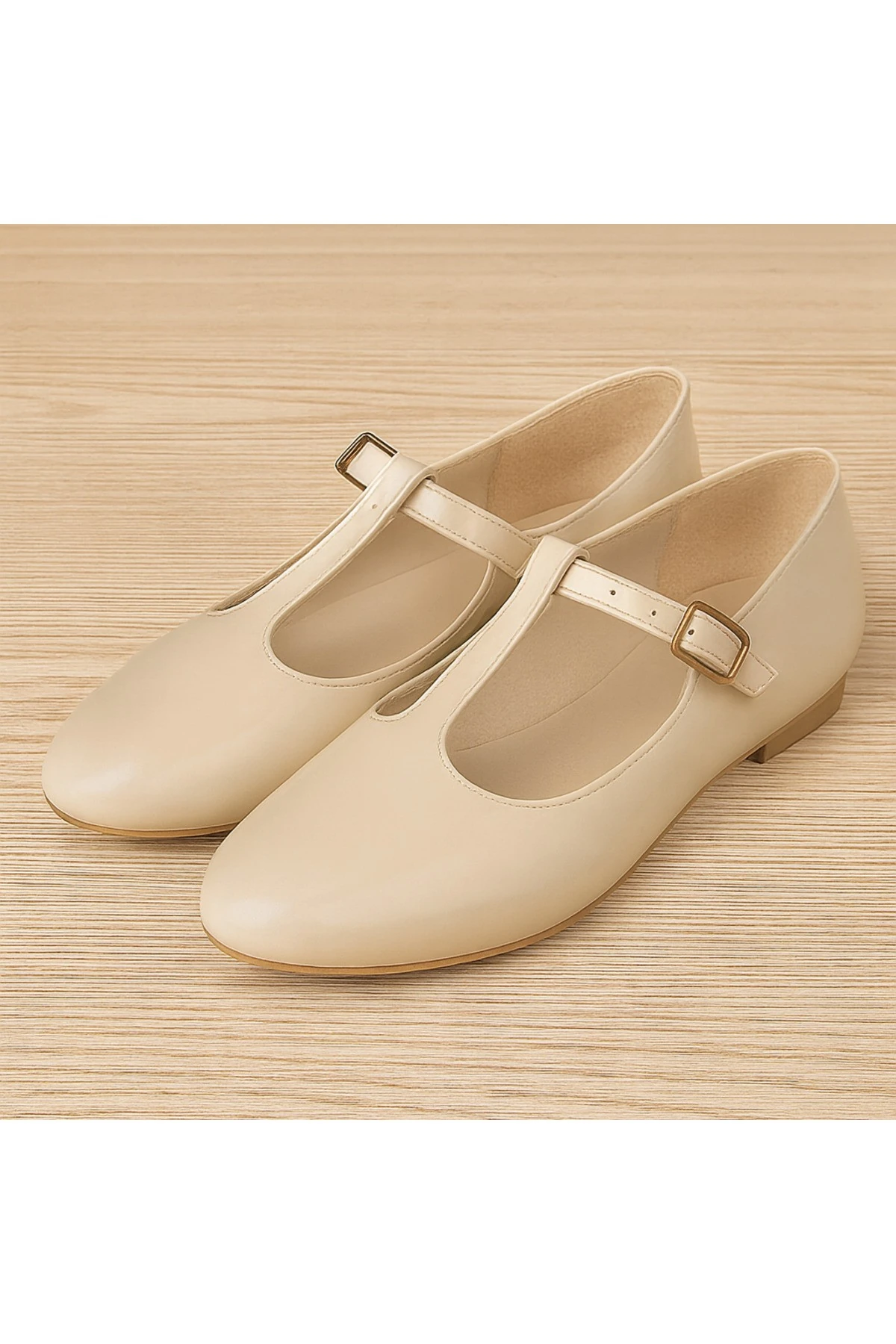 Siyah Süet T-Strap Mary Jane Tasarım Babet