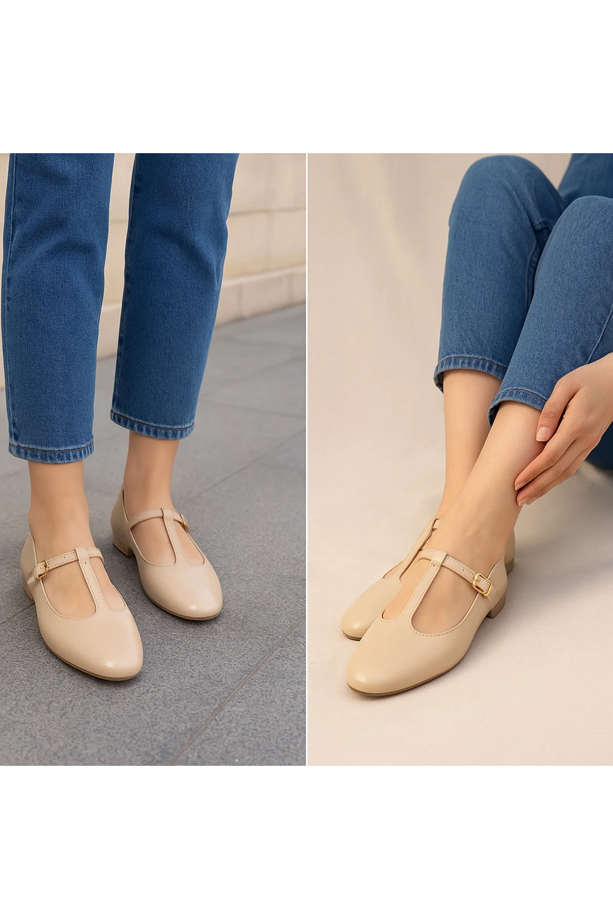 Siyah Süet T-Strap Mary Jane Tasarım Babet