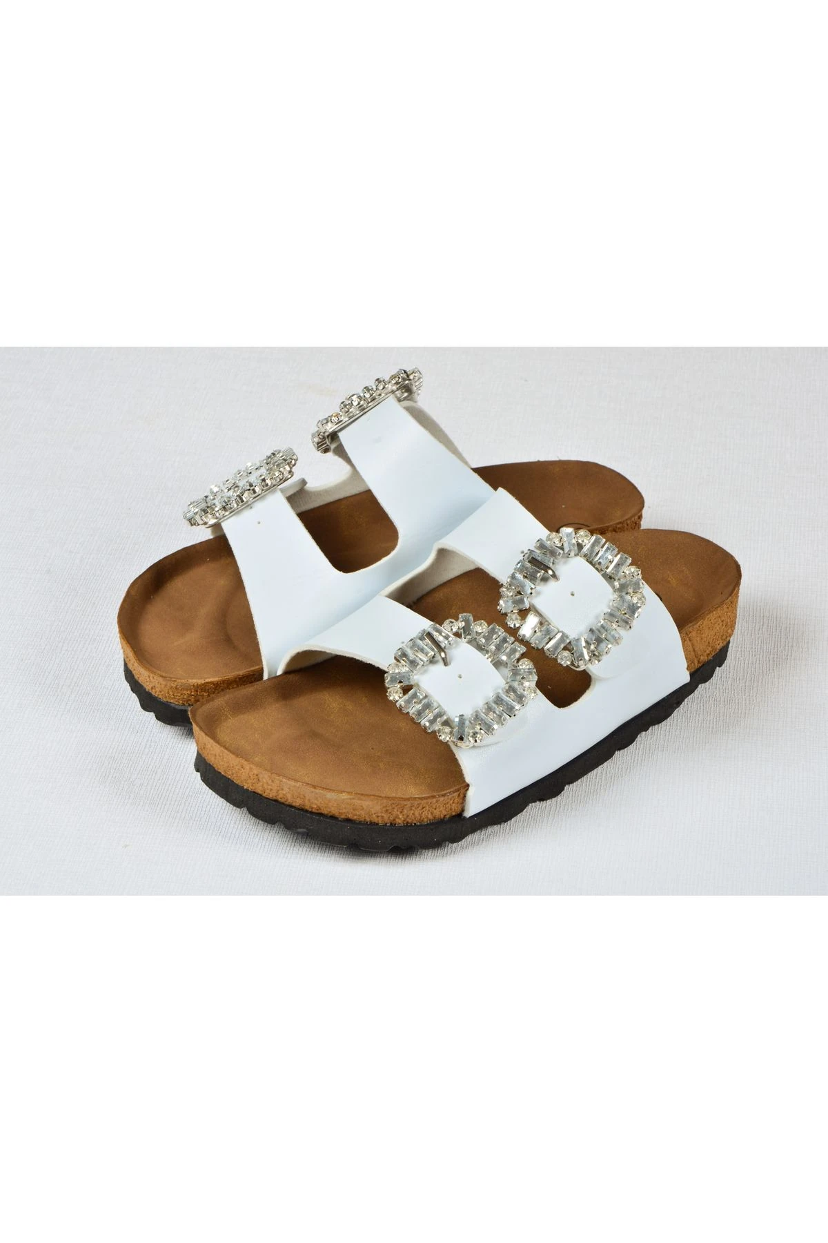 Kız Çocuk Mantar Tabanlı Çift Tokalı Ortopedik Birkeen Arizona Taşlı Terlik