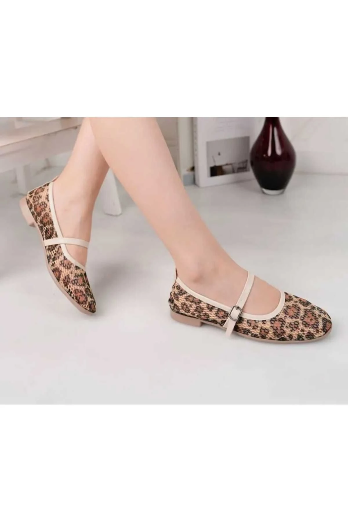 Leopar Süet Şık Günlük Ortopedik Tabanlı Kadın Babet - Leopar Bej