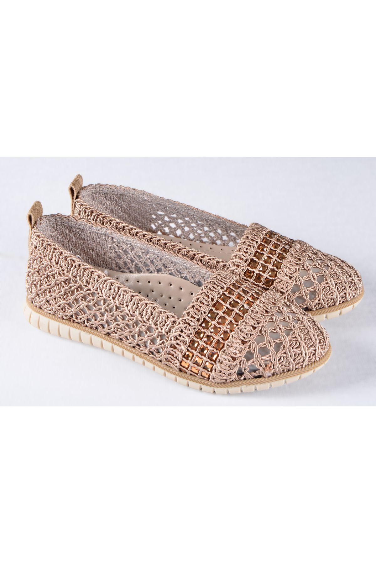 Örme Triko Delikli Rahat Esnek Trend Günlük Taşlı Şık Modern Babet