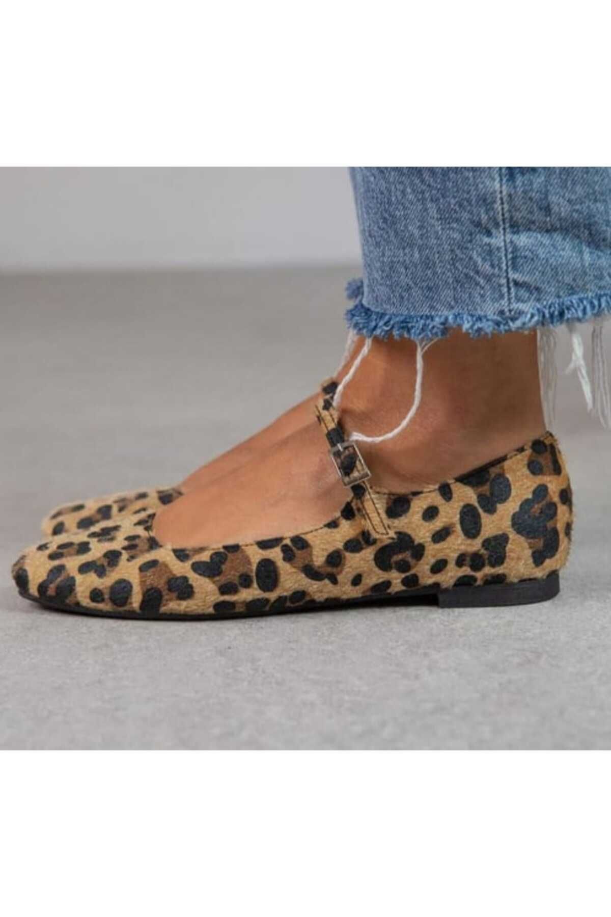 Leopar Süet Şık Günlük Ortopedik Tabanlı Kadın Babet - Leopar