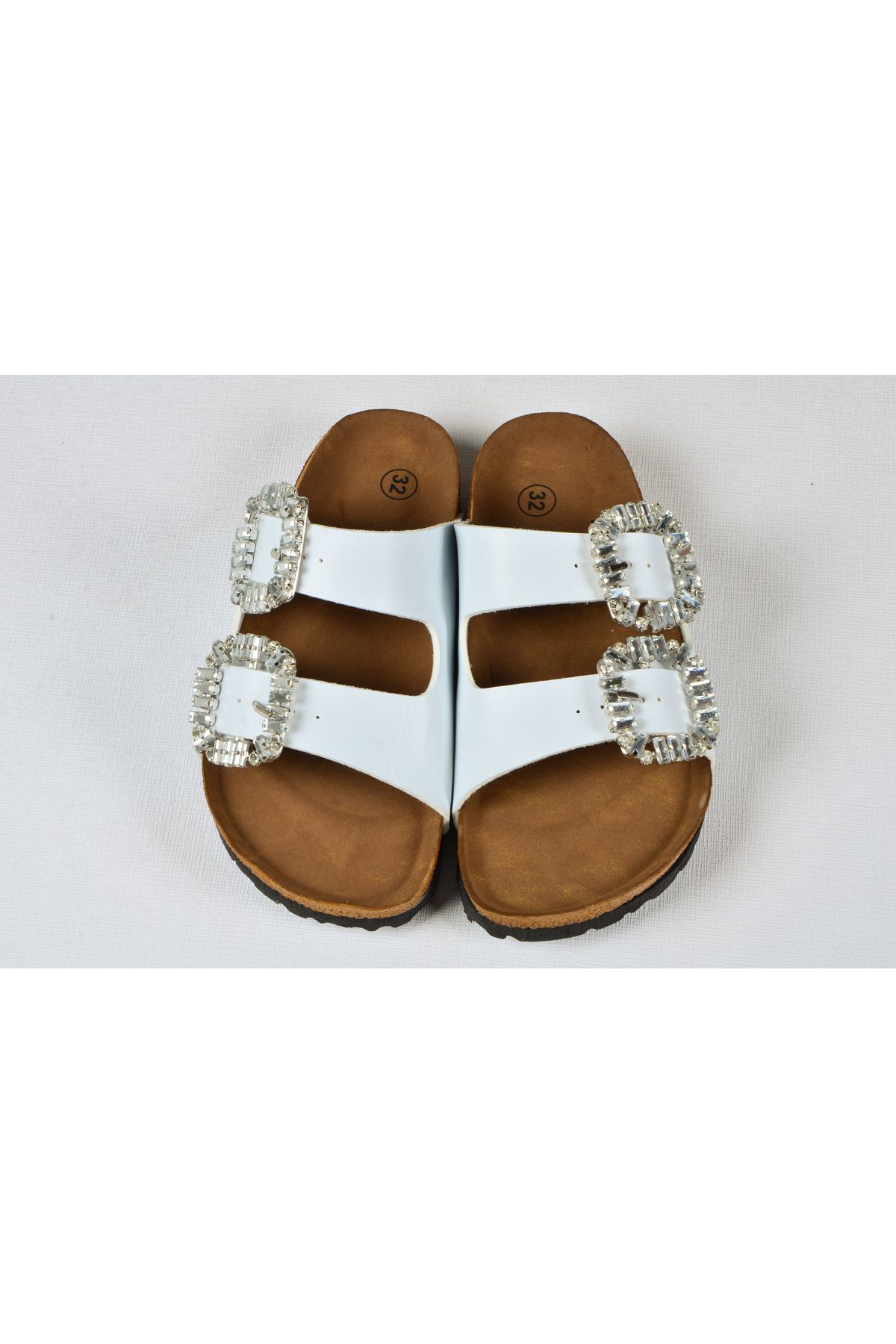 Kız Çocuk Mantar Tabanlı Çift Tokalı Ortopedik Birkeen Arizona Taşlı Terlik