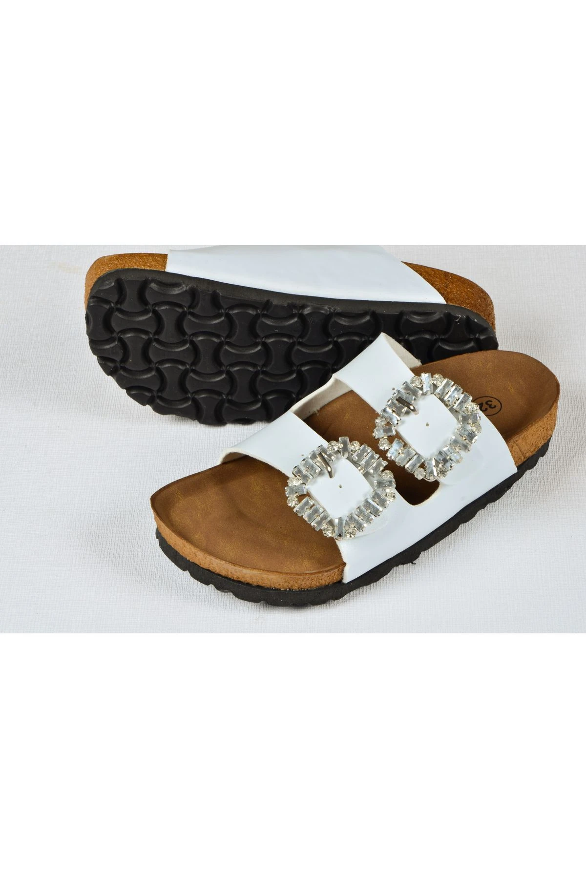 Kız Çocuk Mantar Tabanlı Çift Tokalı Ortopedik Birkeen Arizona Taşlı Terlik