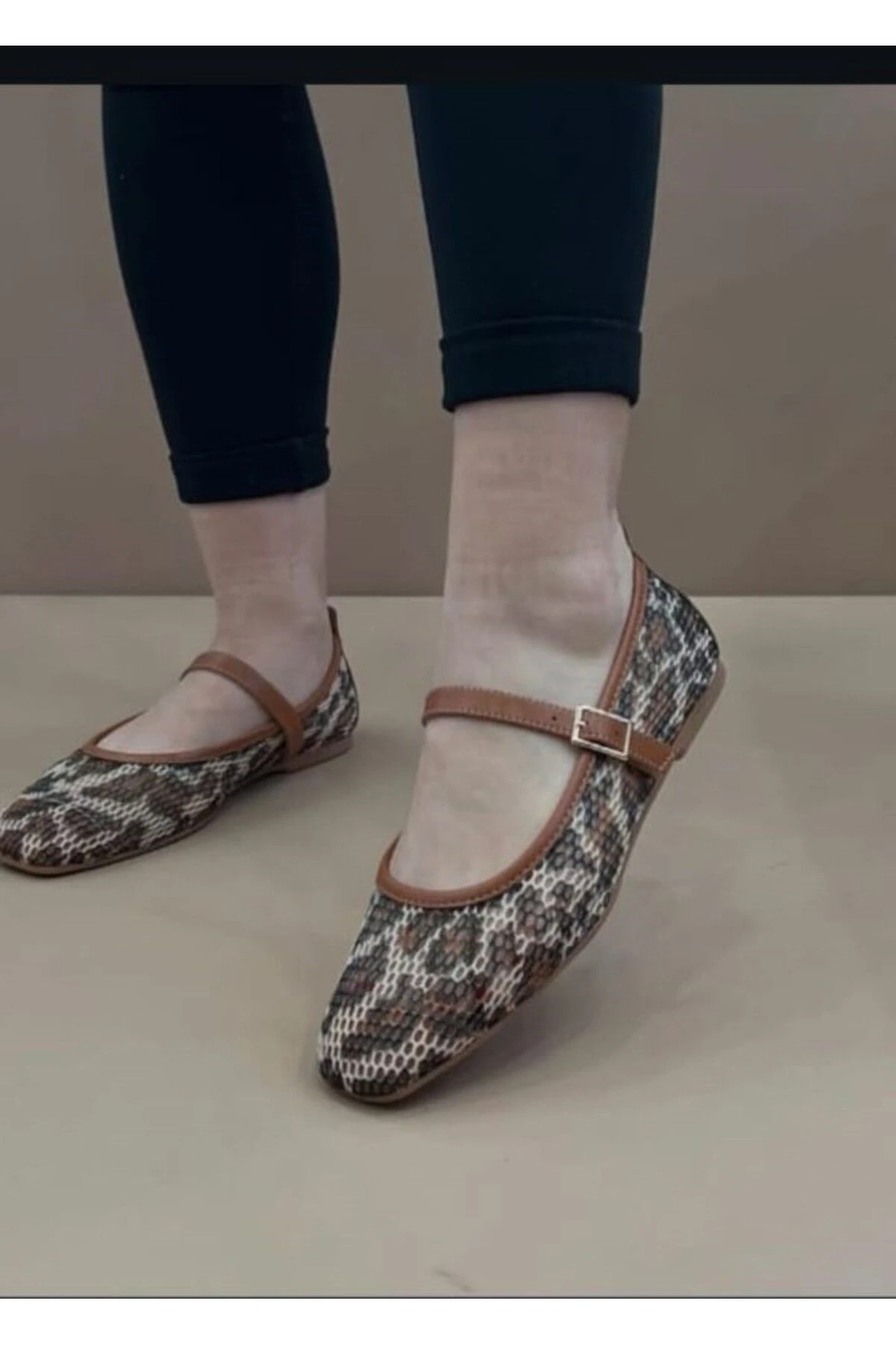 Leopar Süet Şık Günlük Ortopedik Tabanlı Kadın Babet