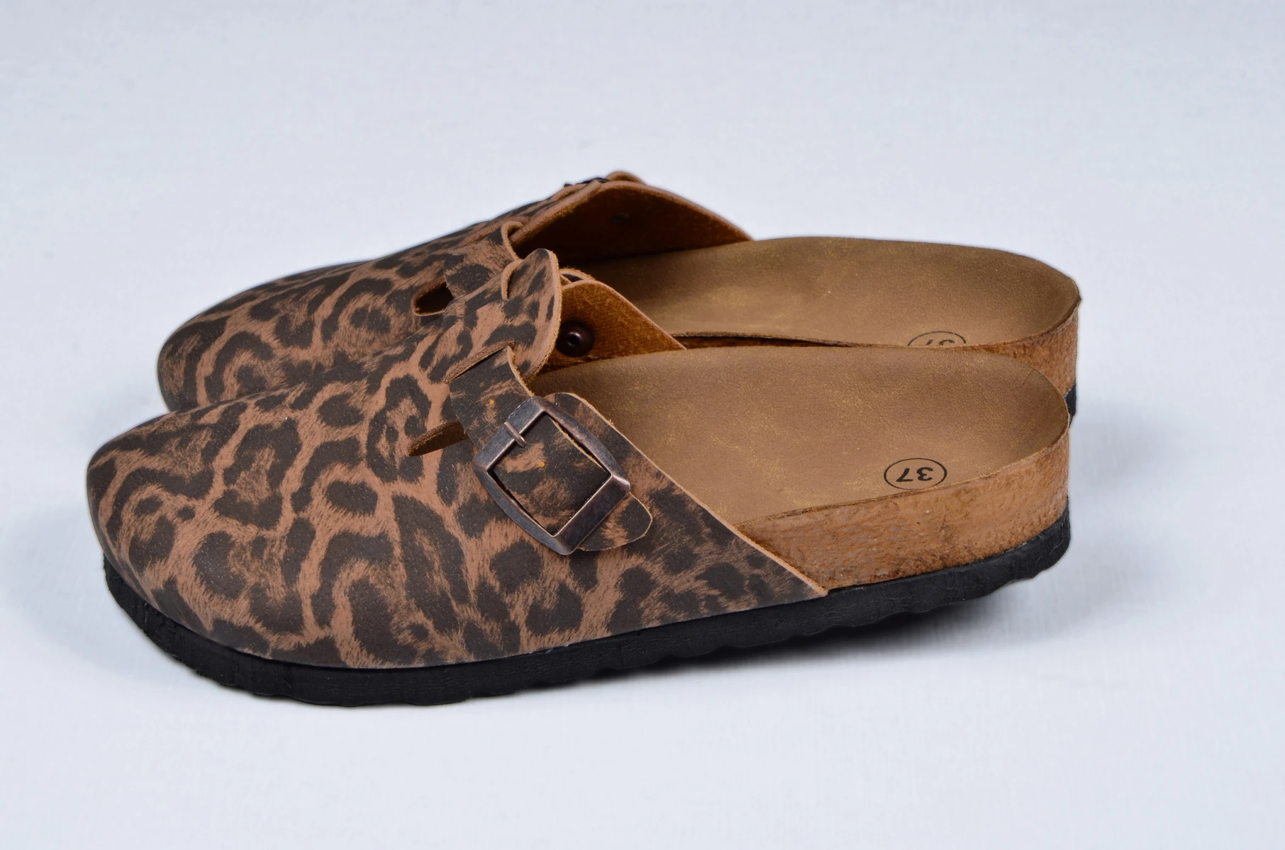 Mantar Tabanlı Boston Birkens Günlük Sabo 59463 Günlük Terlik - Leopar Siyah