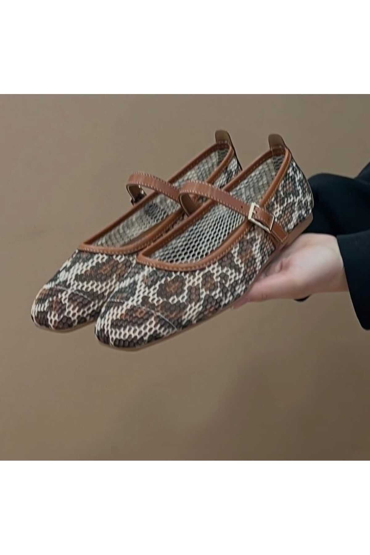 Leopar Süet Şık Günlük Ortopedik Tabanlı Kadın Babet