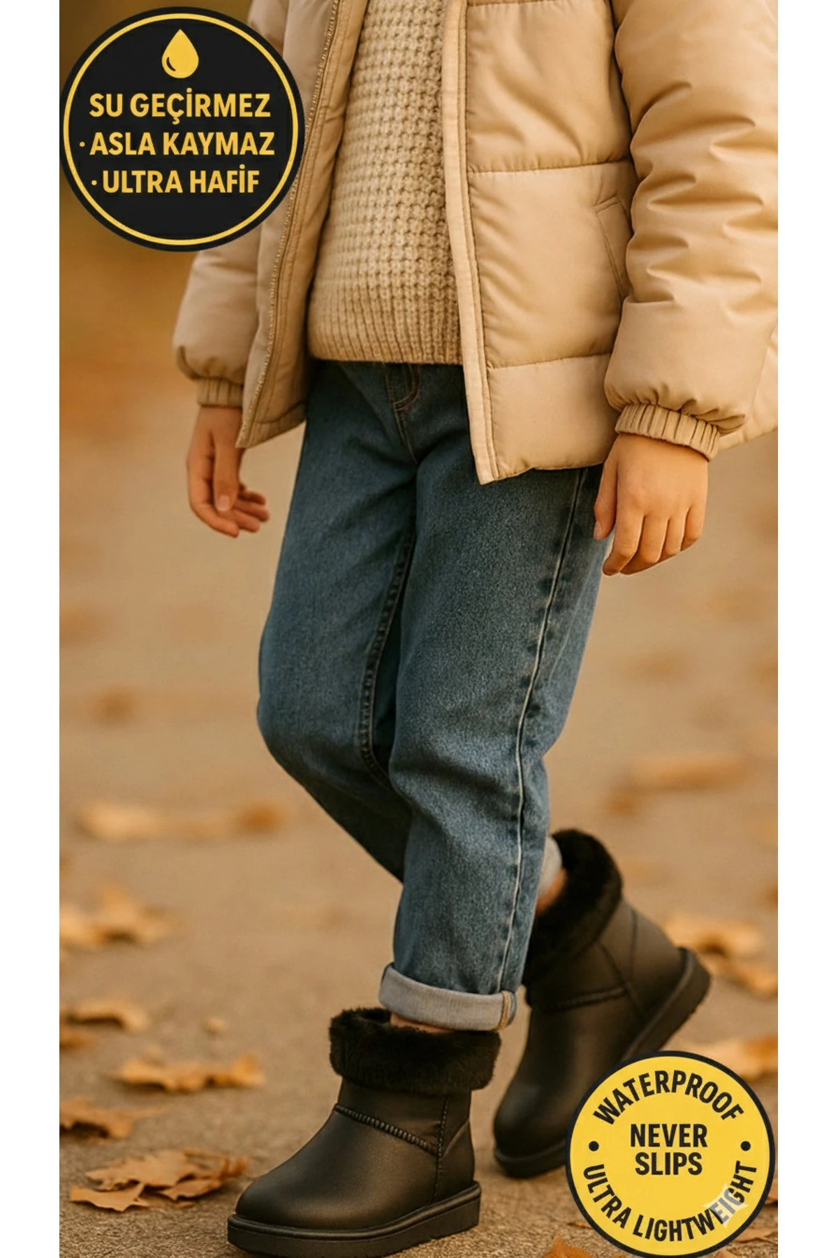 Çocuk Kışlık Kar Yağmur Botu– Su Geçirmez, Peluş Astarlı, EVA W10290-225 Tokio Borreguito Modeli - SİYAH