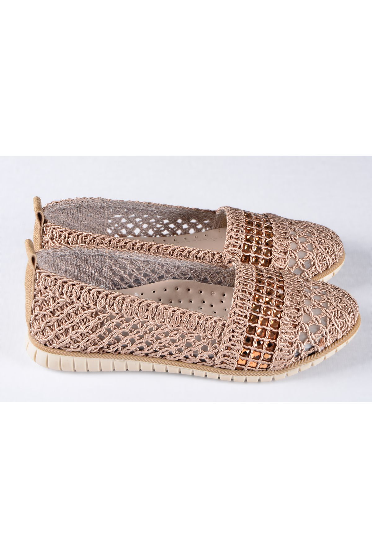 Örme Triko Delikli Rahat Esnek Trend Günlük Taşlı Şık Modern Babet