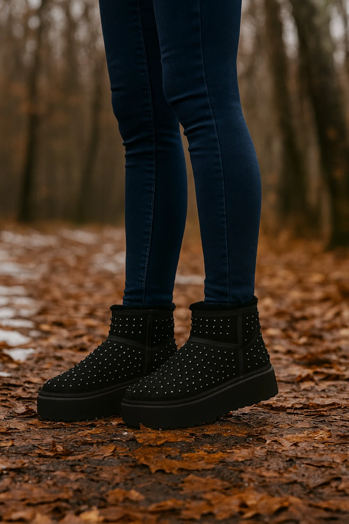 Siyah Taşlı İçi Tüylü Kürklü Peluş Kadın Platform Bot Mını Dıpper 1168170