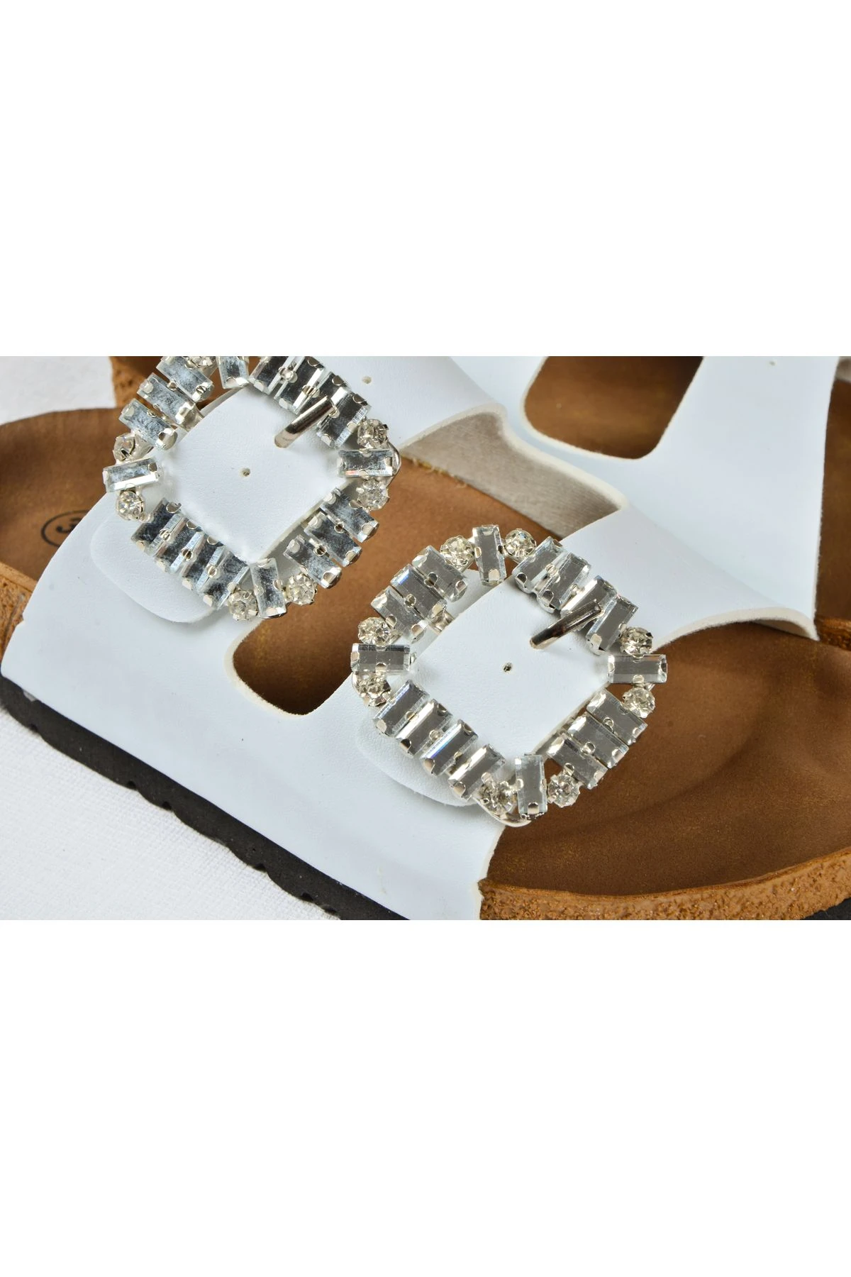 Kız Çocuk Mantar Tabanlı Çift Tokalı Ortopedik Birkeen Arizona Taşlı Terlik