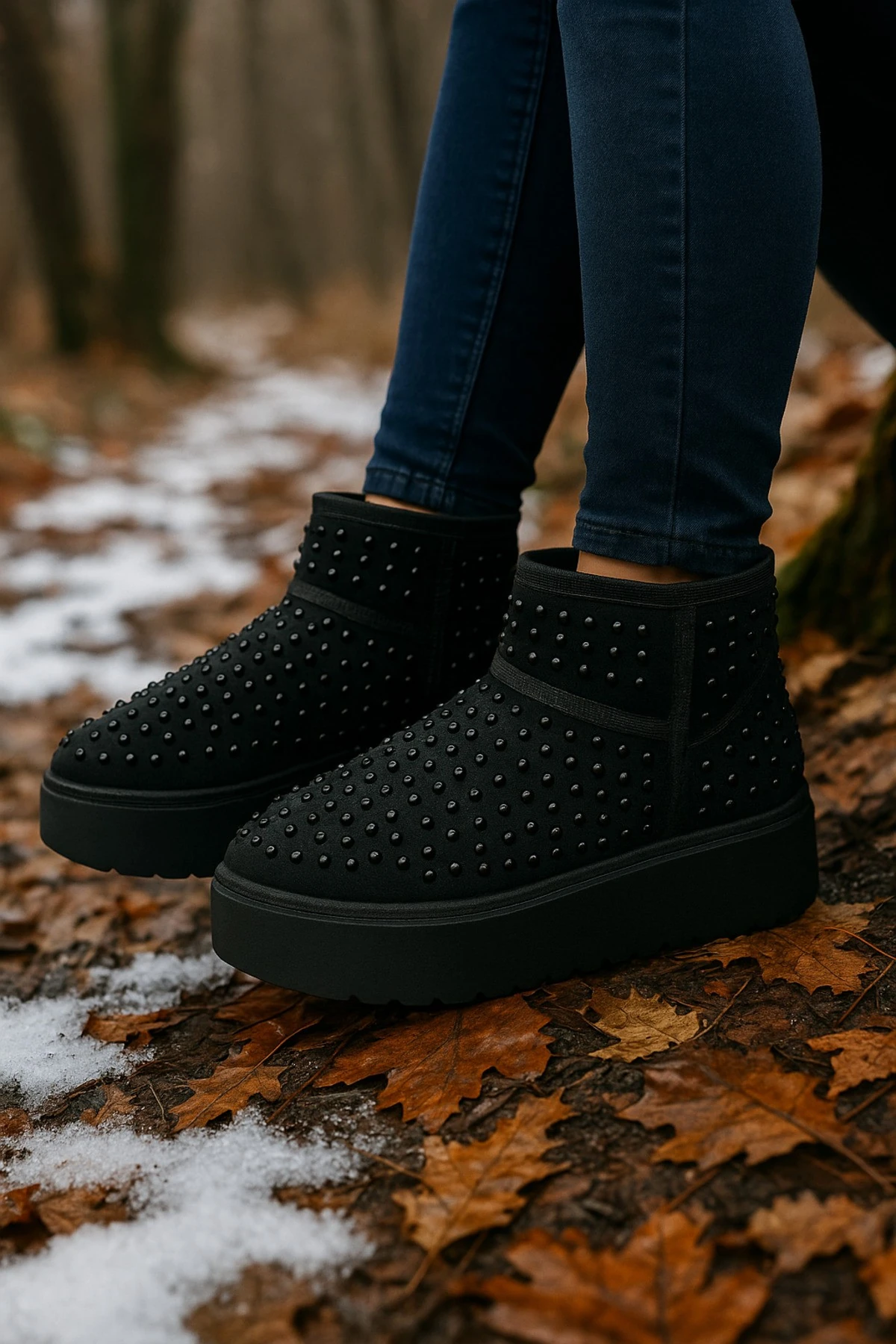 Siyah Taşlı İçi Tüylü Kürklü Peluş Kadın Platform Bot Mını Dıpper 1168170