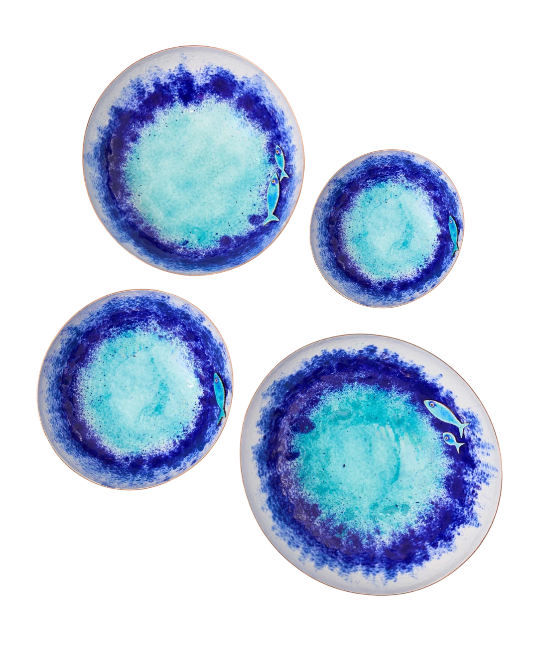 Arkdeco Bakır Kase Aplikeli Seahora-White Modeli, Orba Form 4'lü Set