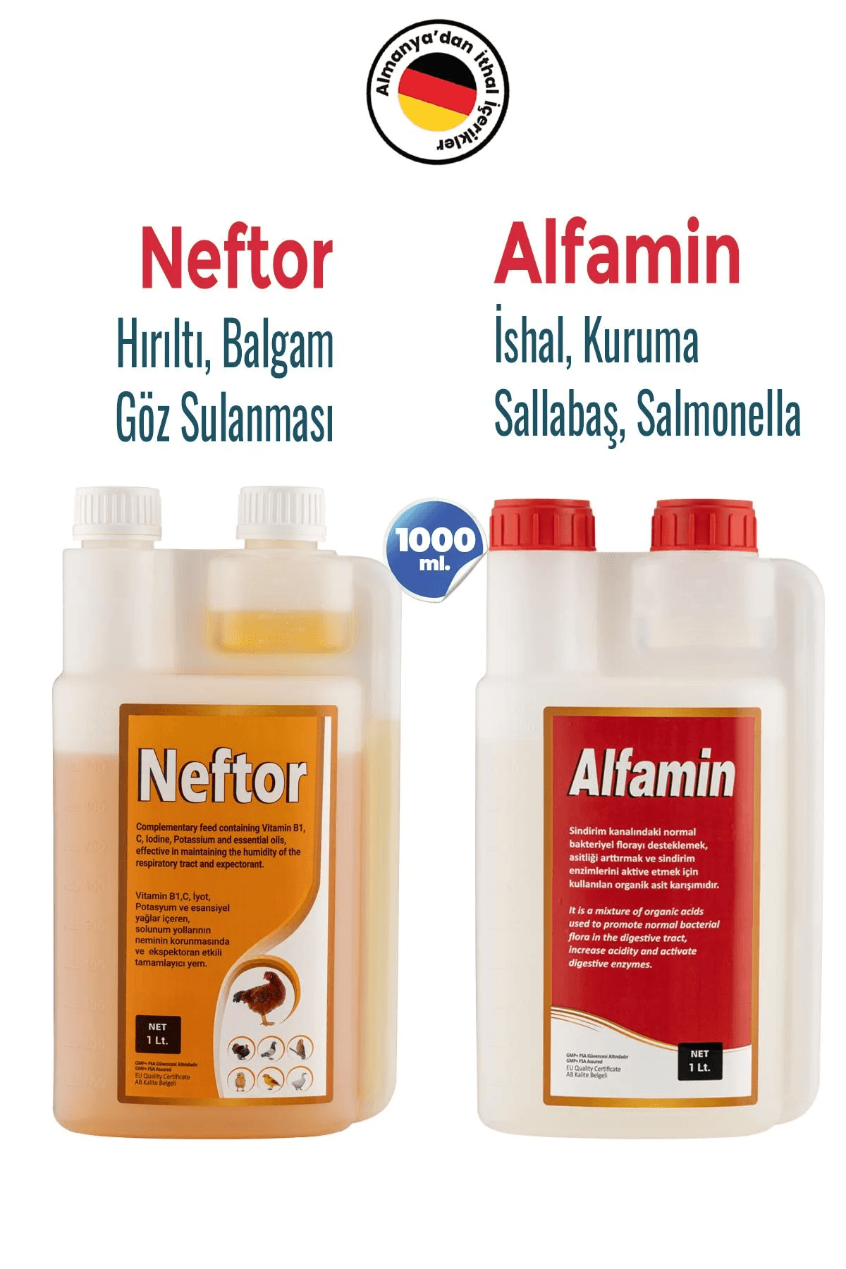 2’li Kanatlı Set 1 L | Neftor Hırıltı + Alfamin İshal – Tavuk ve Güvercin Bakımı